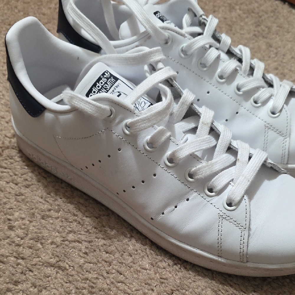 adidas White Leather Sneakers with Navy Heel Tab